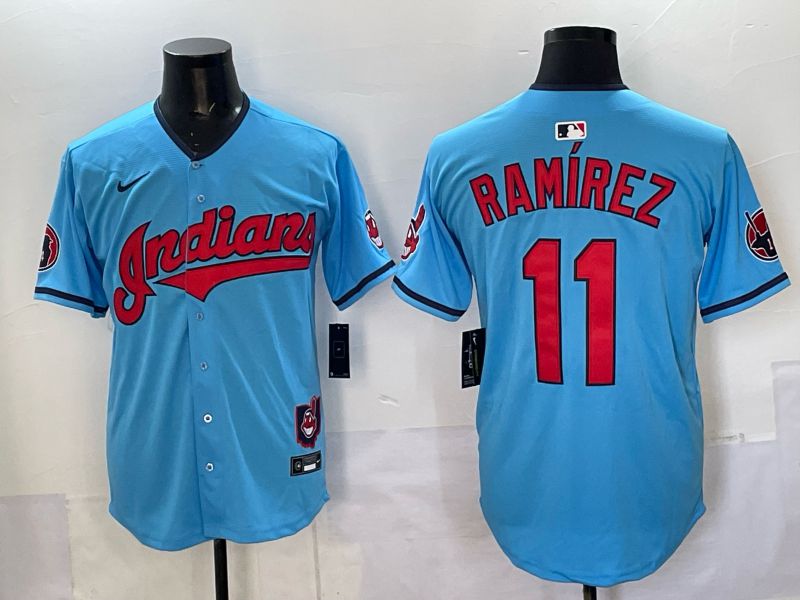Men 2025 Cleveland Indians #11 Ramirez Light blue Nike MLB Jersey style 012-0